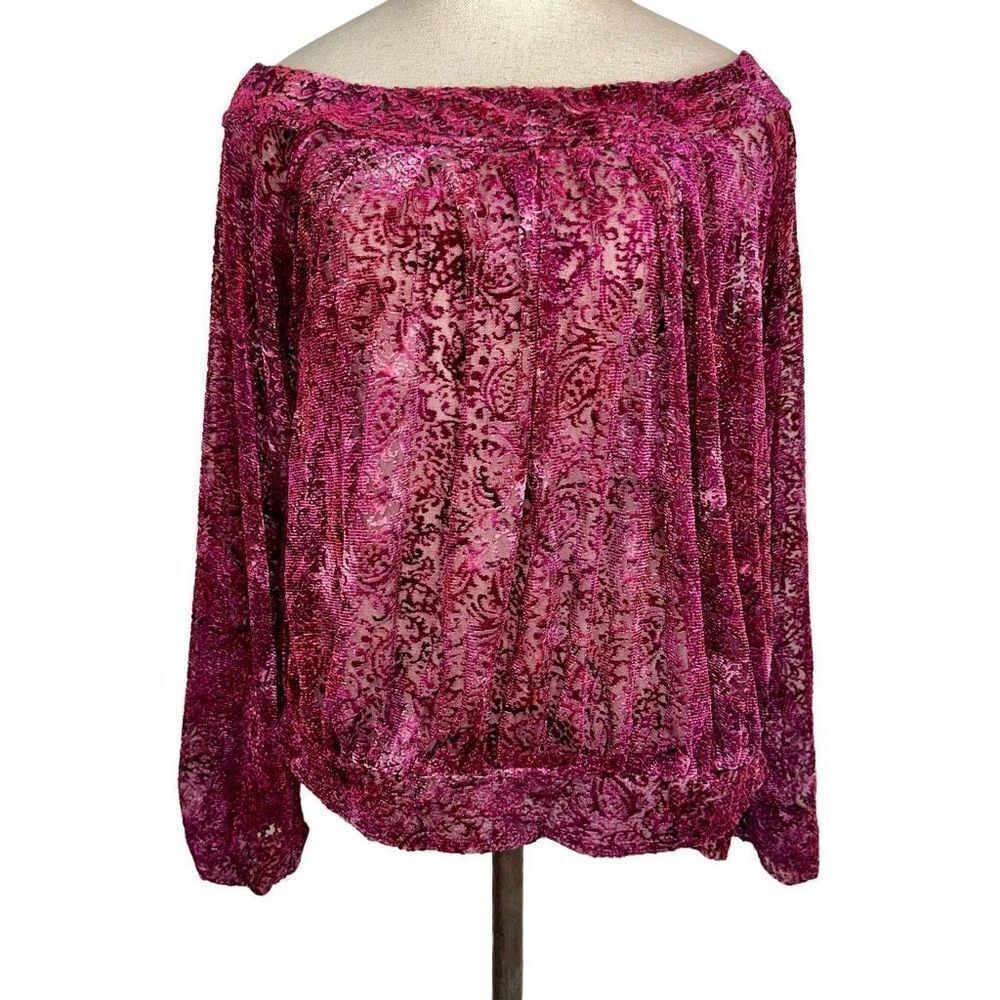 Free People Women’s Ginger Berry Velvet Burn Out Off The Shoulder Top Medium